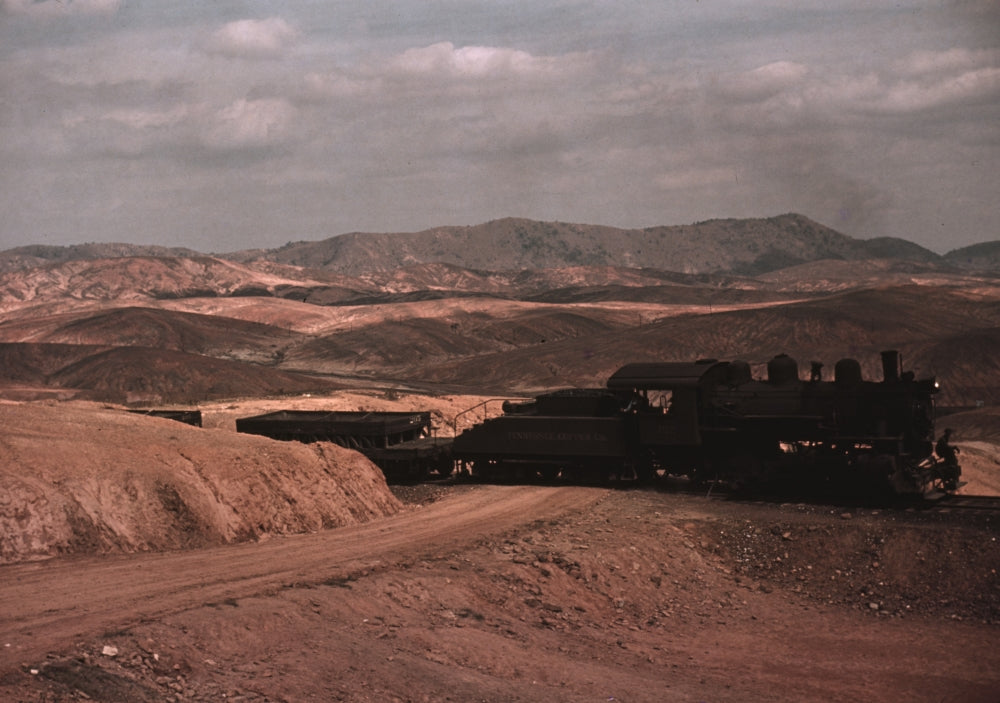 Train transporting copper ore from Ducktown, Tennessee poster print.