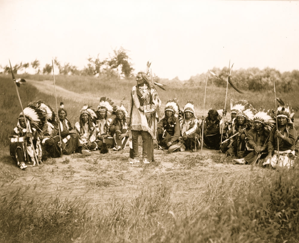 Indians Seated in Semi-Circle Poster Print showcasing cultural heritage.
