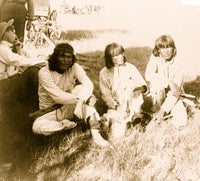 Thrasher and Three Indians Sitting Outdoors Poster Print