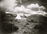 Encampment of Tepees Poster Print showcasing traditional tepees in nature.