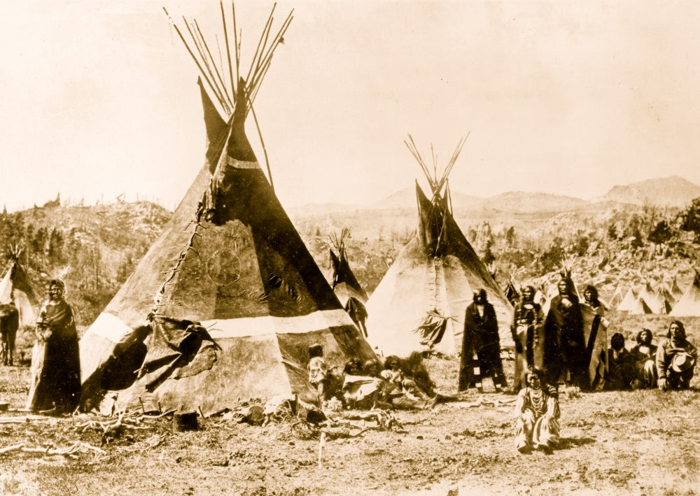 Shoshoni Indians Skin Tepees Poster Print showcasing traditional Native American culture.