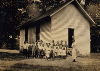 Poster print of the Indian Field School building with teacher and students.