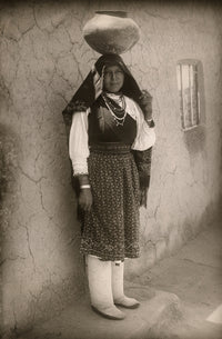 A Woman of the Isleta Pueblo Poster Print showcasing traditional Native American art.
