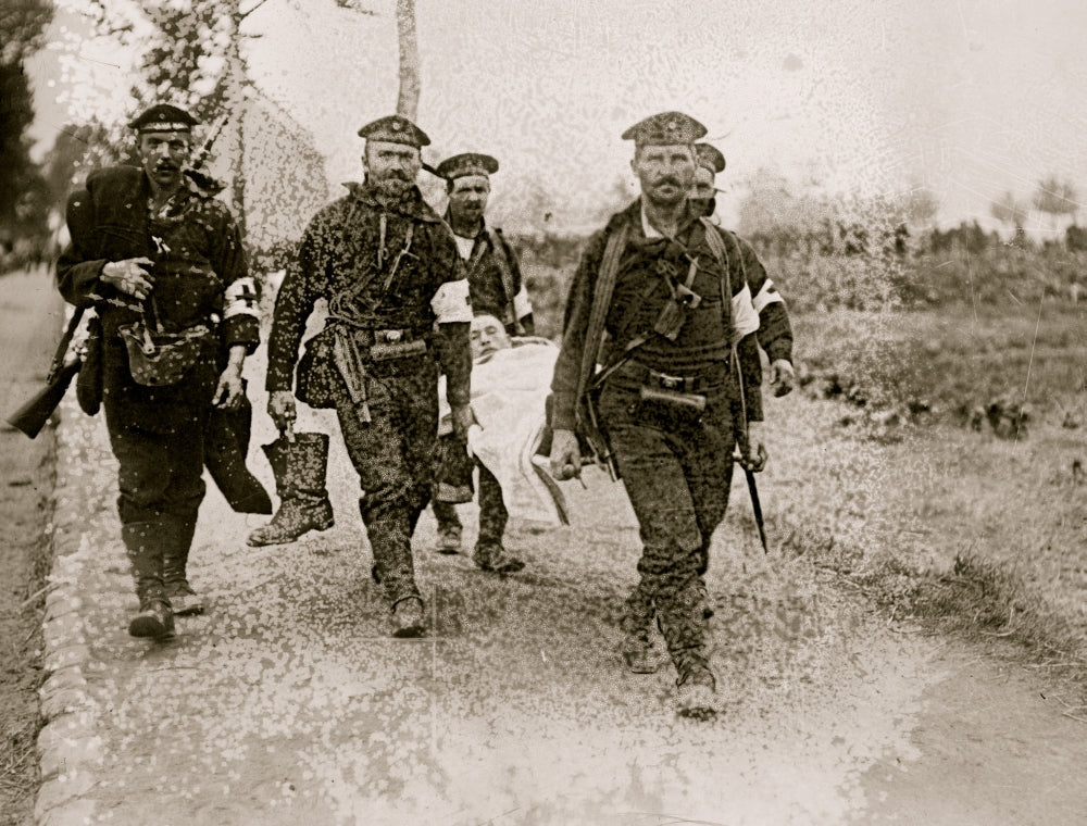 German Marines Carrying Wounded Poster Print showcasing bravery and resilience.