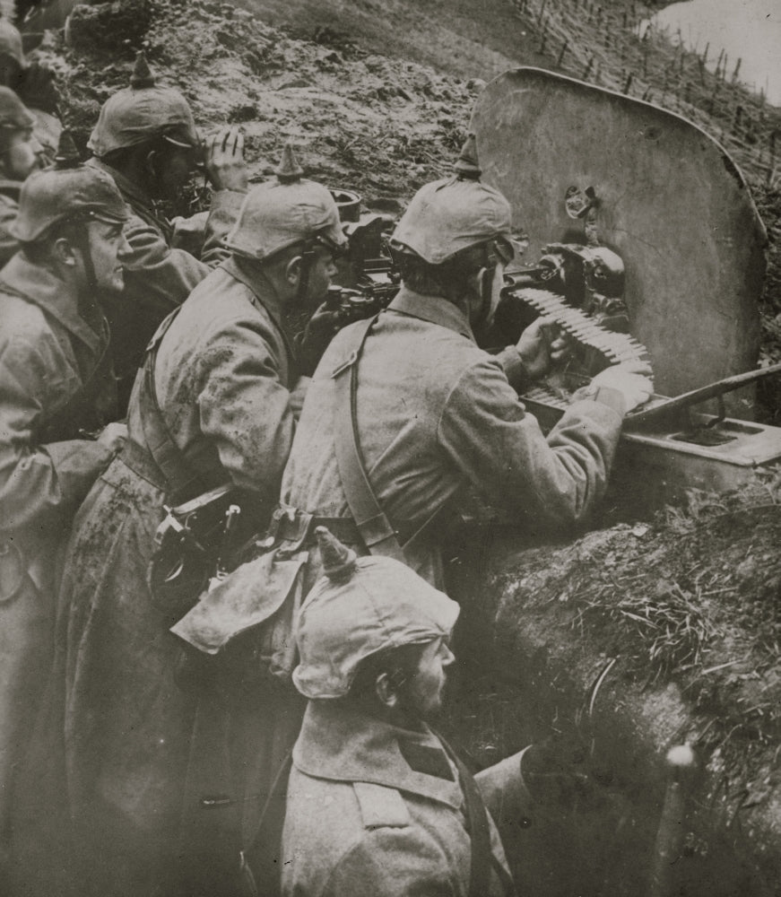 German Machine Gun in Action Poster Print showcasing military might.