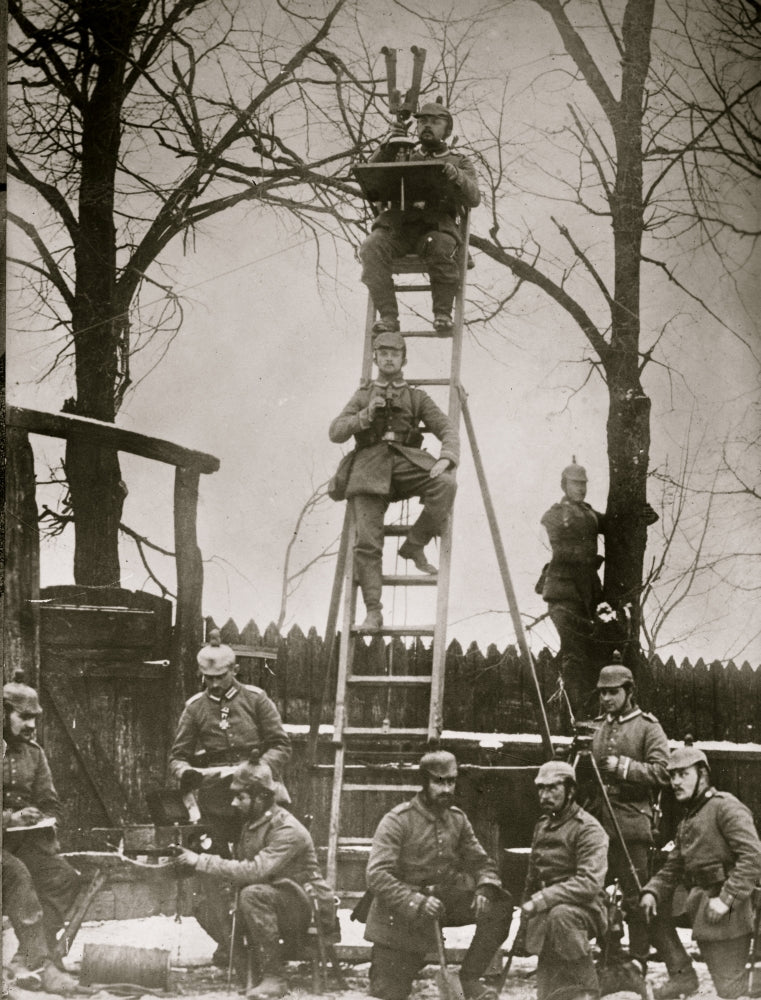 German Observers on Ladder with Binoculars and Scope Poster Print