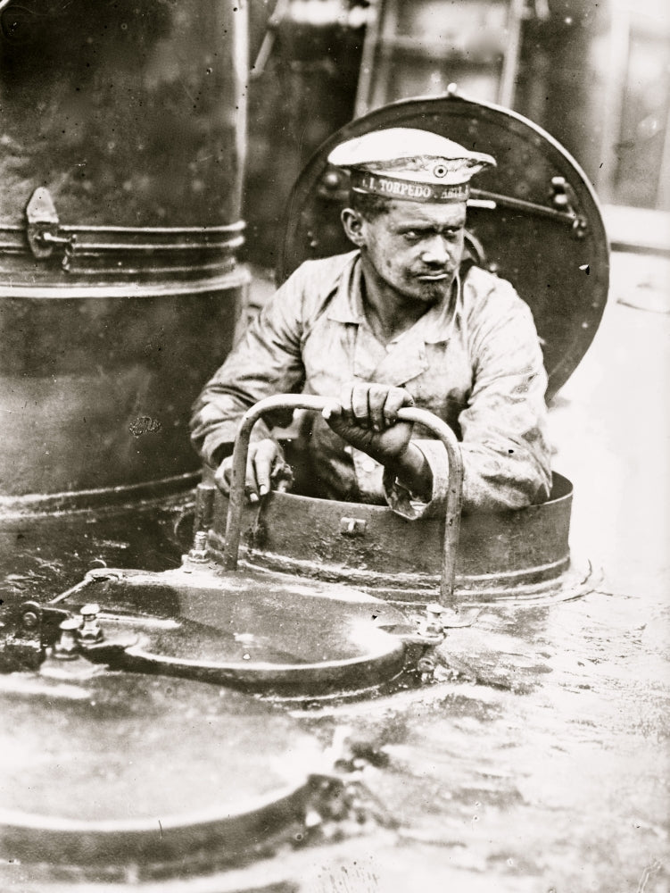 German Torpedo Boat poster print featuring sailors opening the hatch.