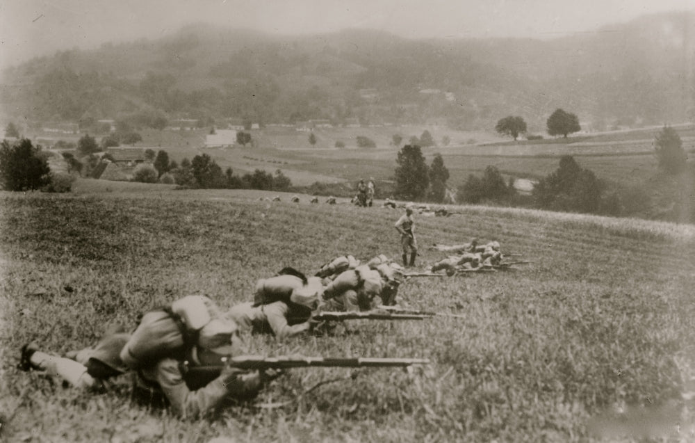 Austrian Infantry on Firing Line Poster Print showcasing military history