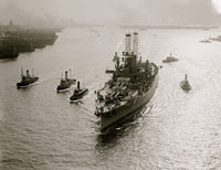 USS Wyoming Battleship sailing under the Brooklyn Bridge poster print