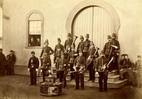 Band of 10th Veteran Reserve Corps group portrait poster print featuring uniformed band members and drums.
