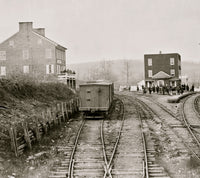 Hanover Junction, Pennsylvania view of railroad station and boxcars poster print.