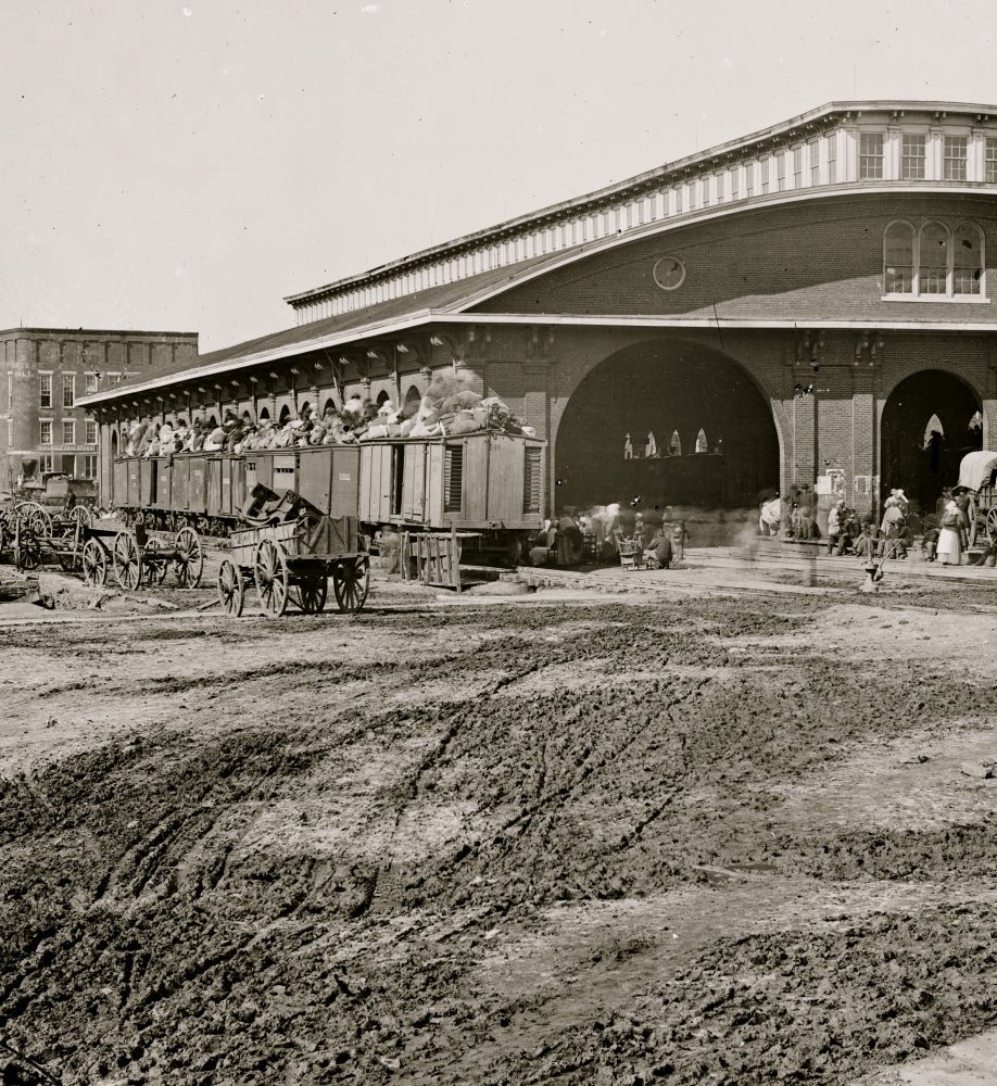 Atlanta Boxcars with Refugees at Railroad Depot Poster Print