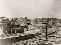 View of Atlanta, Georgia with railroad cars poster print.