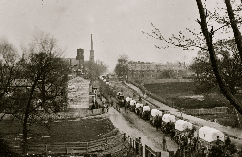 The First Federal Wagon Train Entering Petersburg VA Poster Print