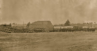 Cedar Level, Va. Commissary Depot poster print featuring supply train wagons.