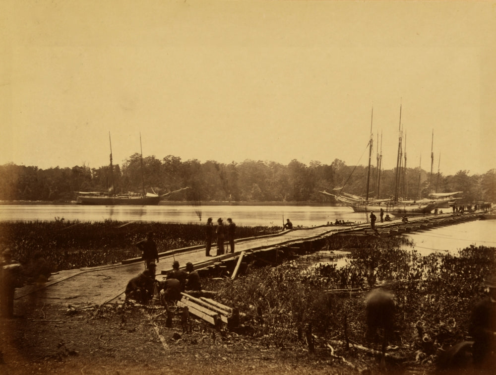 Pontoon Bridge Across the James River historical poster print