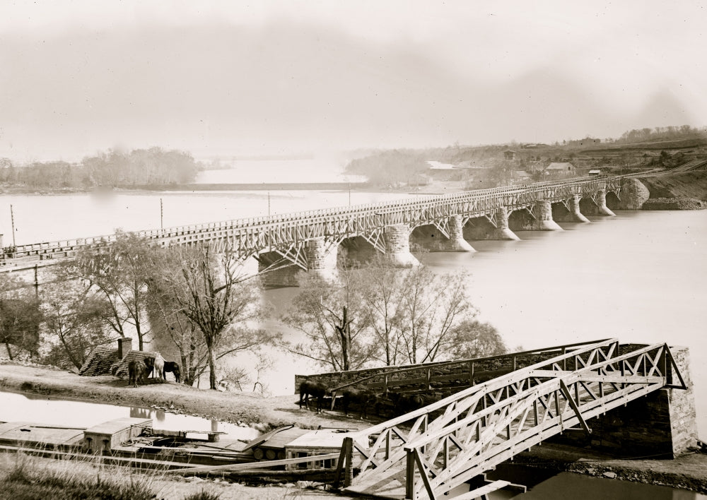 Aqueduct Bridge in Washington, D.C. with Chesapeake and Ohio Canal - Poster Print