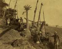 Men standing next to shadoofs water lifting devices poster print