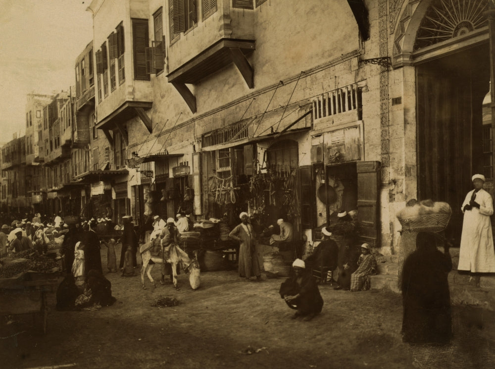 Busy commercial street in Cairo poster print showcasing vibrant urban life.