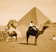 Egypt Great Pyramid and Sphinx Poster Print featuring a desert scene.