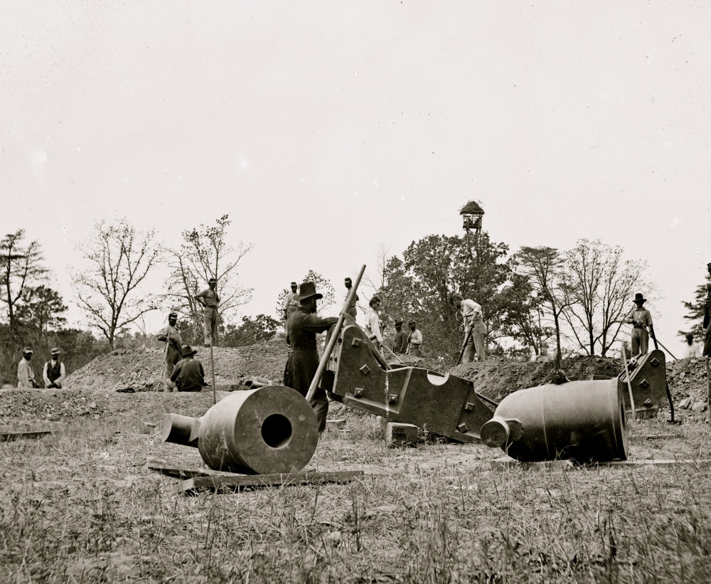 James River, VA Work Party and Mortars at Butler's Crow's Nest Poster Print