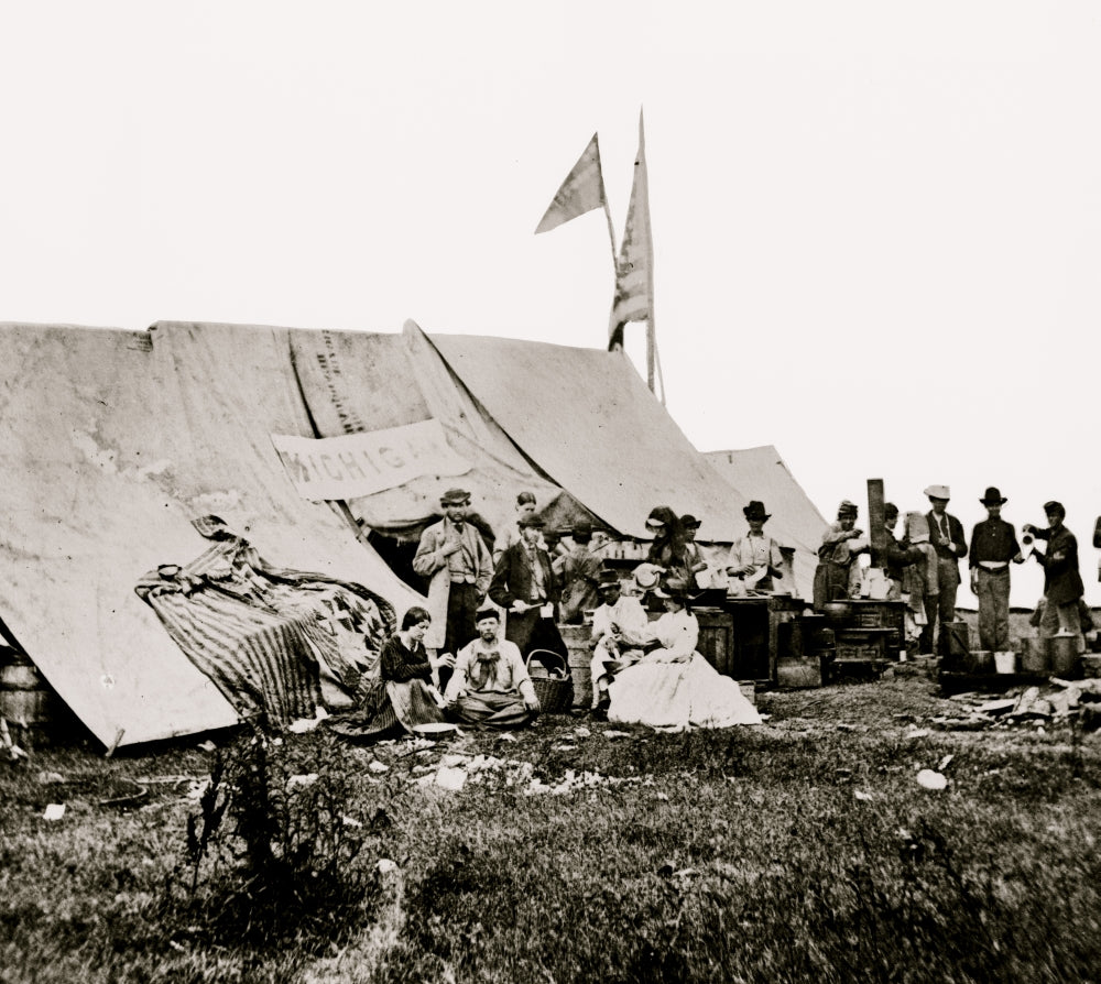 White House Landing, Virginia Poster Print showcasing Michigan & Pennsylvania Relief Association Camp.