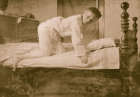 A Young Boy Climbs into Bed Poster Print - Cozy Childhood Art