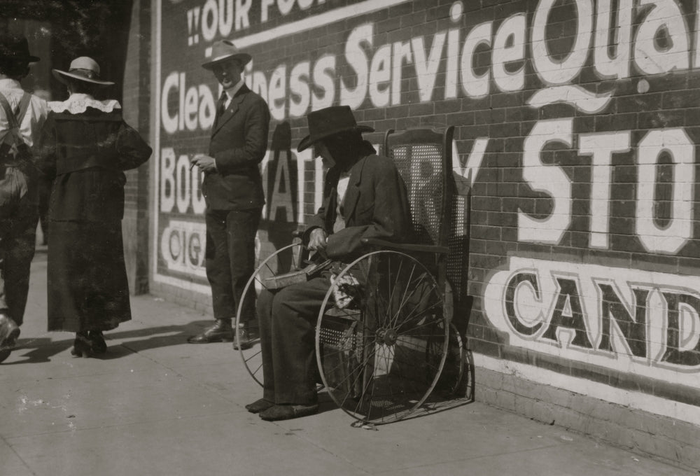 Blind Beggar in a Wheel Chair Poster Print showcasing resilience and spirit.