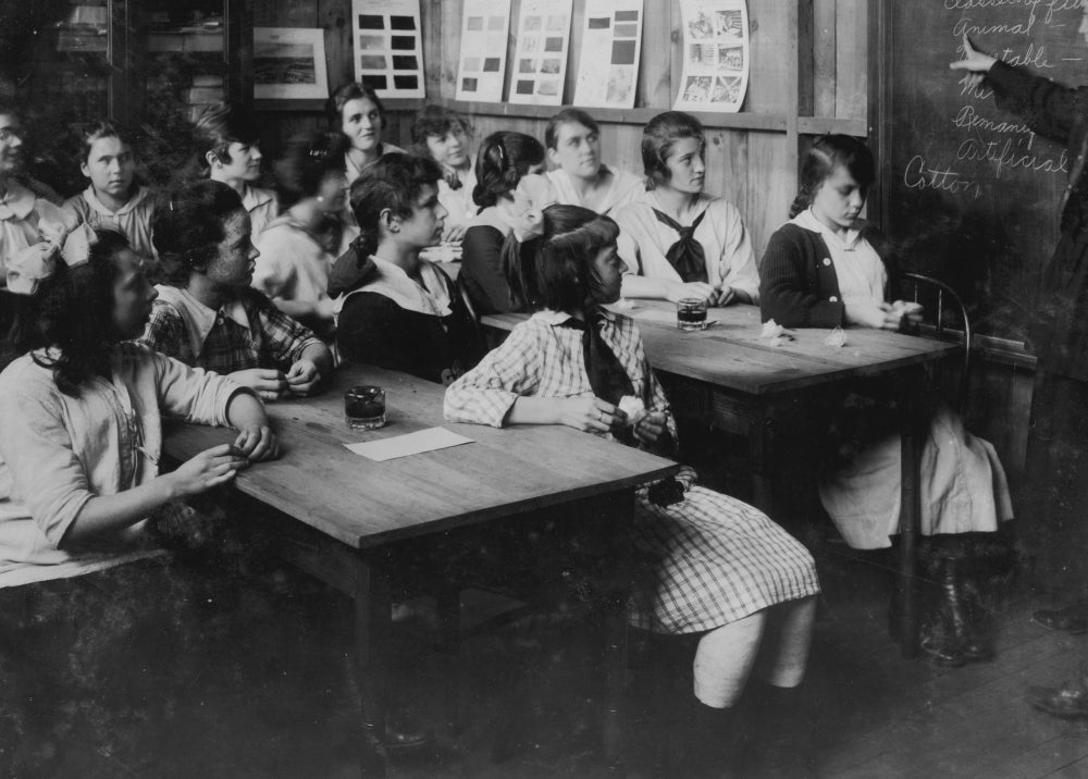Continuation School group studying textiles at Ipswich Mills Poster Print