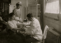 Bandaged finger hospital scene poster print, perfect for medical decor.