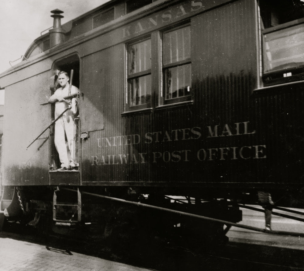 Train Postal Clerk on Railroad Car Poster Print