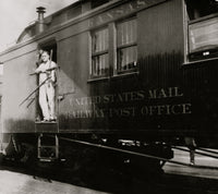 Train Postal Clerk on Railroad Car Poster Print