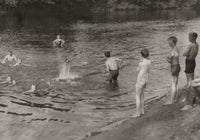 The Swimming Hole Poster Print depicting a group of boys working at Galpin's Farm in Southwick, Massachusetts.