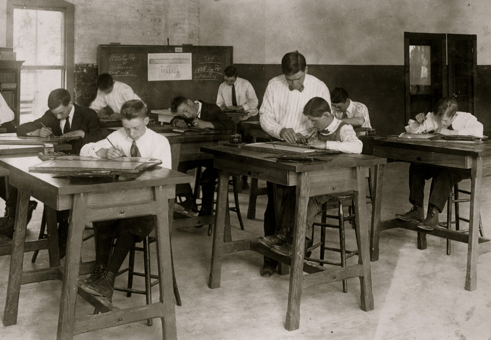 Continuation School - Temporary Quarters Poster Print showcasing drawing class at Diamond School.