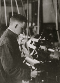 Vocational Class Poster Print - Boring at a Lathe, educational artwork