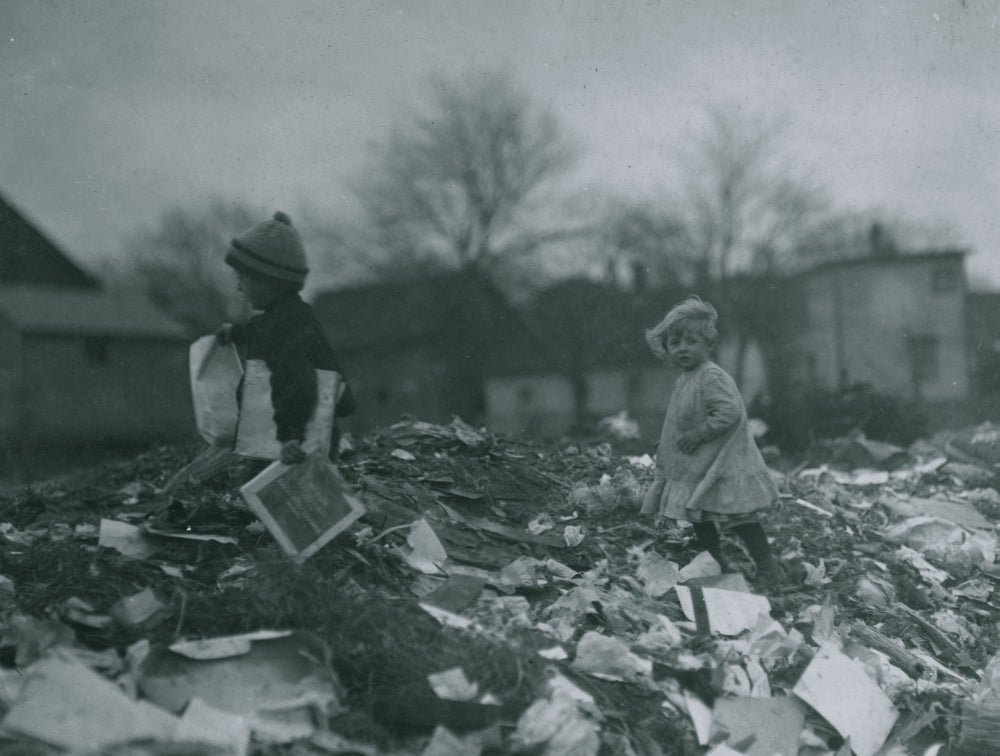 Two children exploring the Dumps location poster print.