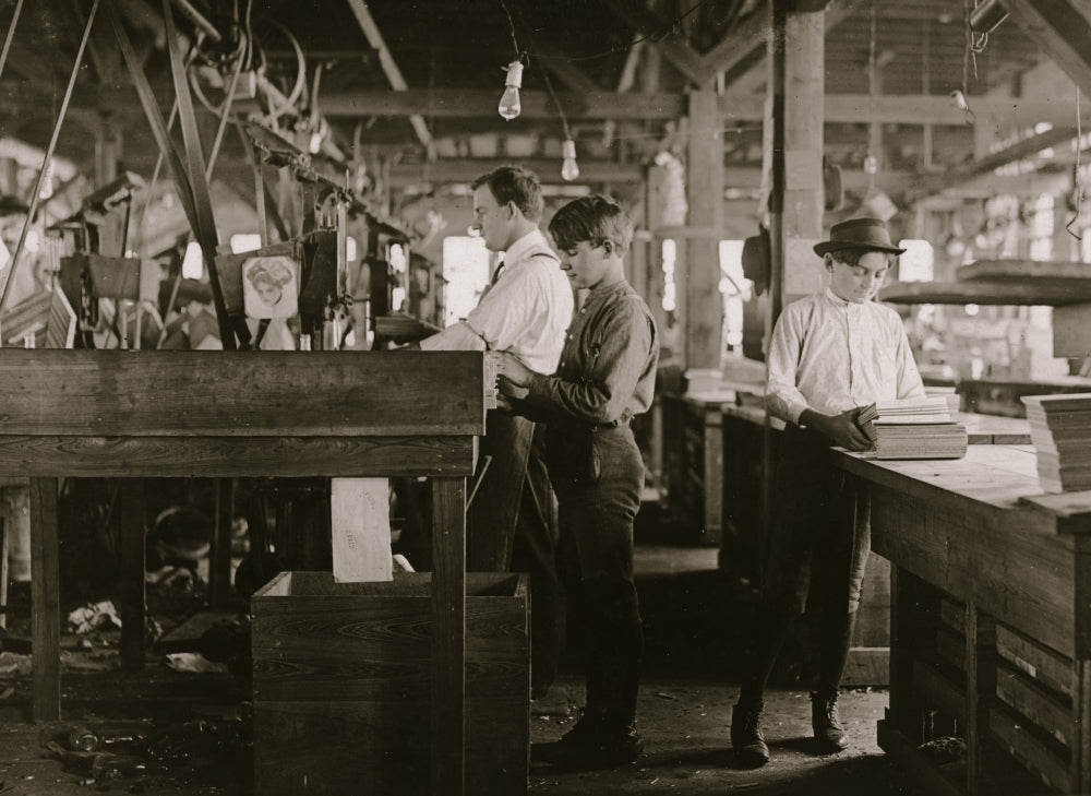 Tampa Cigar Box Factory Vintage Poster Print showcasing boys and girls at work