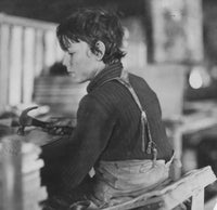 Poster print of a boy making melon baskets, showcasing traditional craftsmanship.
