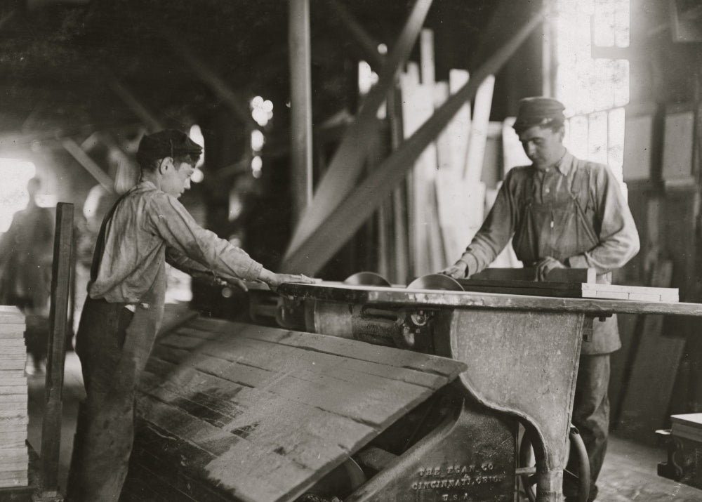 Boy Working at Double Circular Saws Vintage Poster Print