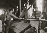 Boy Working at Double Circular Saws Vintage Poster Print