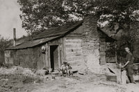 A Little Log Cabin nostalgic poster print showcasing a quaint log cabin