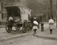 Poster print depicting girls delivering ice in sacks to homes, vintage scene.