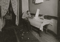 Rolling Cigarette Cases in Tenement Home Poster Print, urban life artwork.