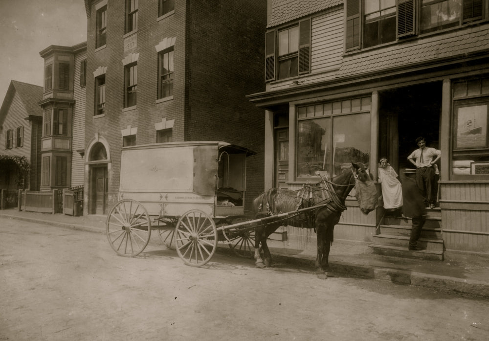 Home Work delivery wagon poster print showcasing vintage transportation in Somerville, Massachusetts.