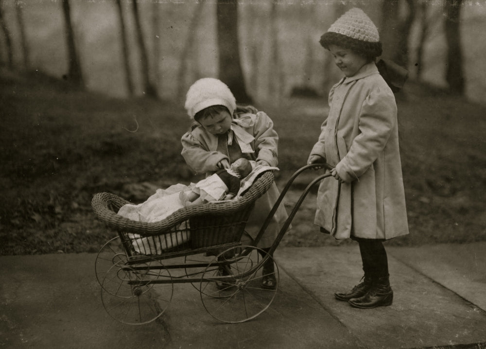Children playing with Campbell Kid dolls poster print