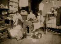 School Day poster print featuring young girls working on pants.