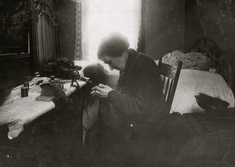 Poster print of Making Hair-Goods in a Tiny Hall-Bedroom, showcasing Mrs. Chassin's workspace.