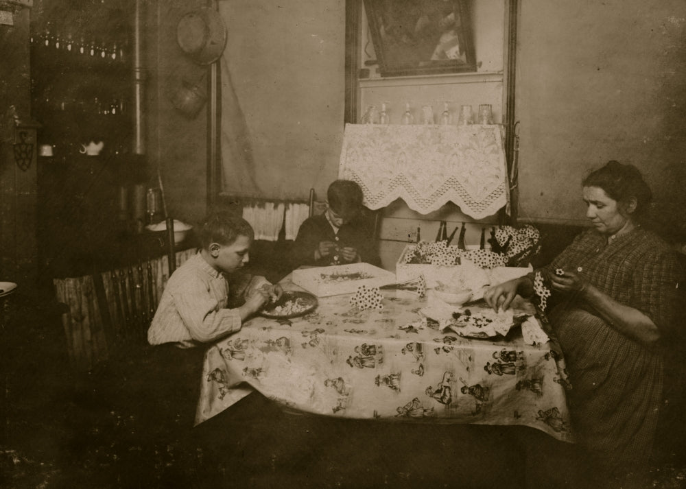 Flower Making poster print featuring George and Levia Bezzola working late on floral arrangements.