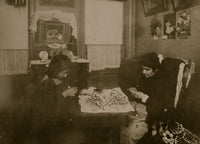Flower Making Night Scene Poster Print depicting Carrie Brindisi and her sister crafting flowers.