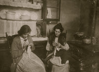 4:00 P.M. Making Lace Collars at Home Poster Print featuring a woman crafting lace collars.